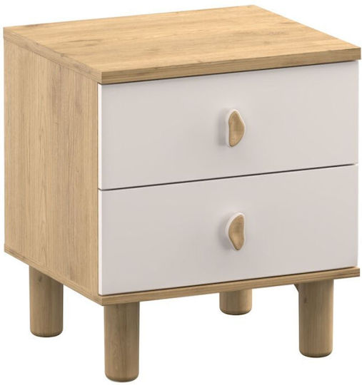 Wooden Bedside Table with Metal Legs Beige 51x45x58cm