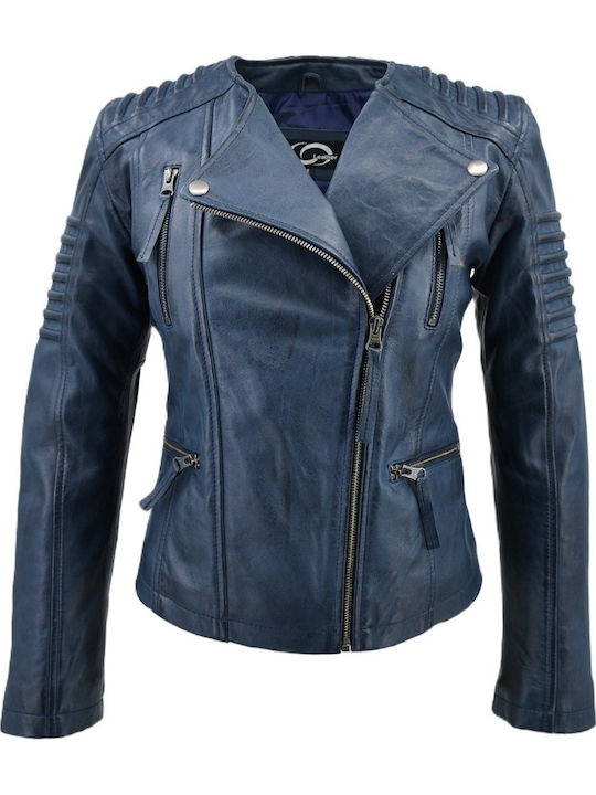 Women's Leather Biker Jacket Blue
