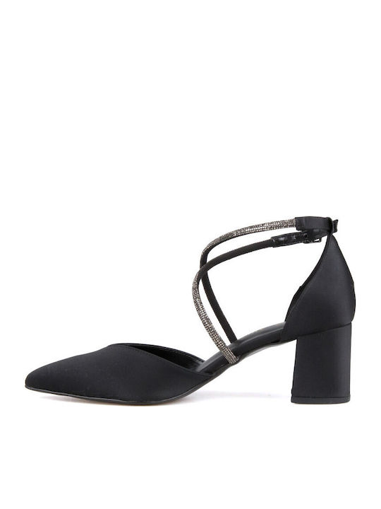 Satin-Pumps mit Riemchen Schwarz