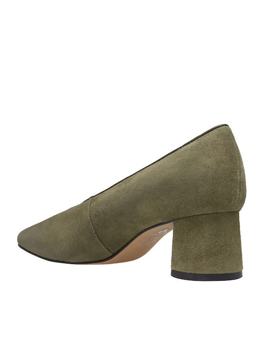 Pantofi cu toc din piele întoarsă Verde Army