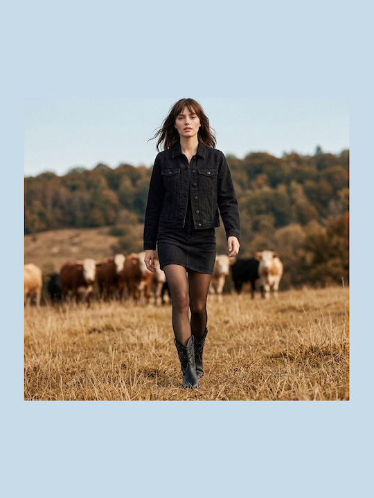 Damen-Cowboy-Stiefel Schwarz