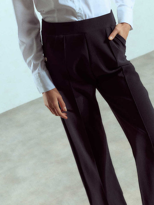 Pantaloni Dama Elastici cu Cusătură Decorativă Negri