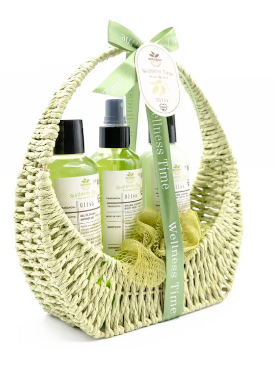 Becasan Wellness Time Olive Basket Set de Îngrijire pentru Hidratare și Curățarea Corpului 4 Bucăți