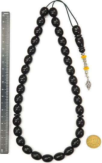 Roloi Komboloi Worry Beads with 33 Mastic Beads, 41 cm Long, Black
