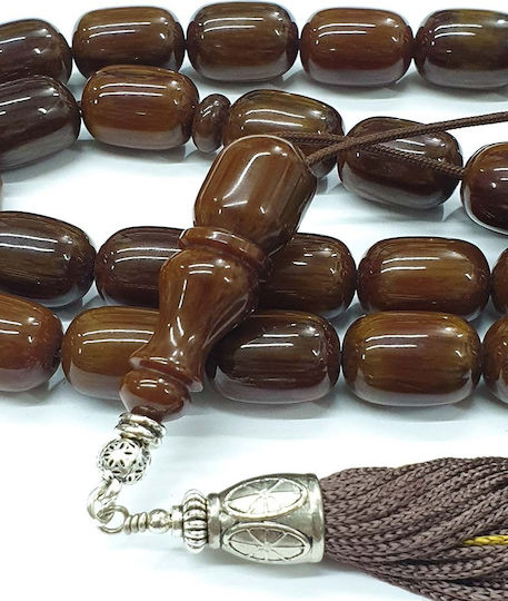Roloi Komboloi Worry Beads with 33 Mastic Beads, 47 cm Long, Brown