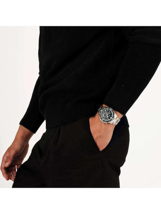Men’s Chronograph Battery-Powered Watch with Silver Stainless Steel Bracelet