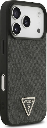 Калъф за iPhone 18 Pro Max / iPhone 17 Pro Max – Guess Leather 4g Triangle Strass Magsafe – Черен