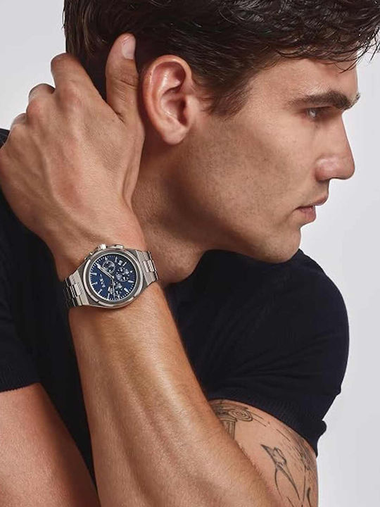 Men's Battery Chronograph Watch with Silver Stainless Steel Bracelet