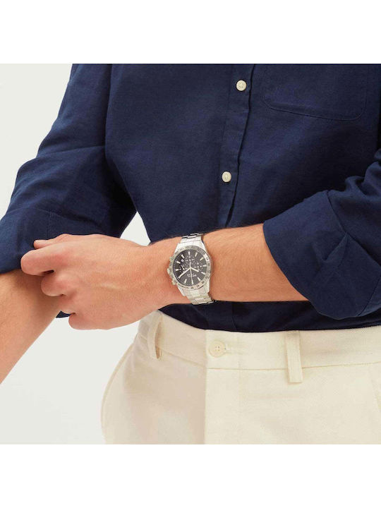 Men's Battery-Powered Chronograph Watch with Silver Stainless Steel Bracelet