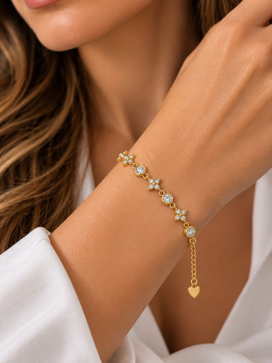 Kingleap Women's Chain Bracelet With Flower Design in Gold-Plated Steel