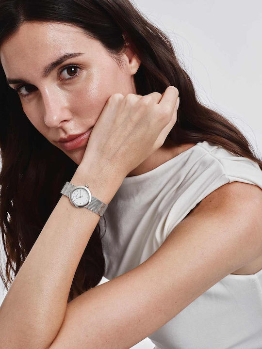 Women's Battery-Powered Watch with Silver Stainless Steel Bracelet