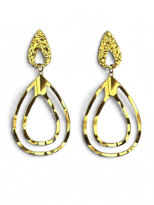 Women's Dangle Earrings Gold Teardrop Double Embossed Design Prime Steel Gold Women One Size Ssn308 Women's Dangle Earrings Gold Teardrop Double Embossed Design Prime Steel Gold Women One Size Ssn308