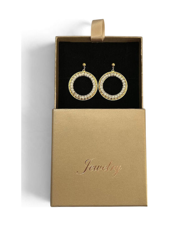 Women's Gold Dangle Hoop Earrings with White Stones Prime Steel Gold Women One Size Ssn300