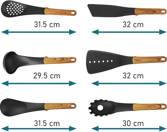 Cheffinger 6-piece Kitchen Utensil Set Wood-look Handles Rotating Stand Black