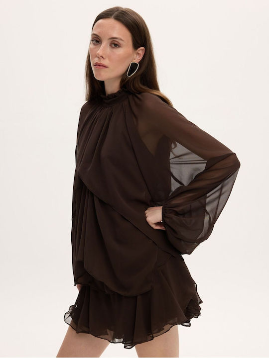 Melanie Mini Dress with Brown Ruffles