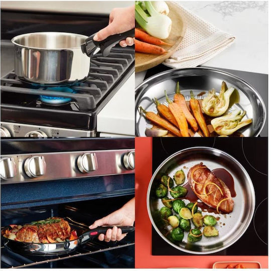 Tefal Ingenio Emotion Σετ Τηγάνια από Ανοξείδωτο Ατσάλι με Αντικολλητική Επίστρωση 3 Σκευών