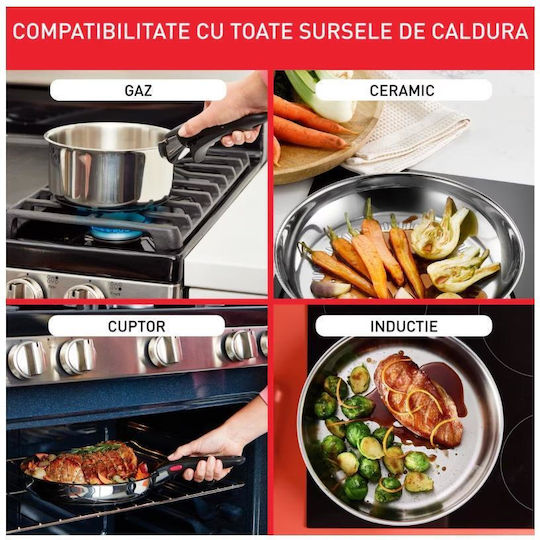 Tefal Ingenio Emotion Σετ Τηγάνια από Ανοξείδωτο Ατσάλι με Αντικολλητική Επίστρωση 3 Σκευών