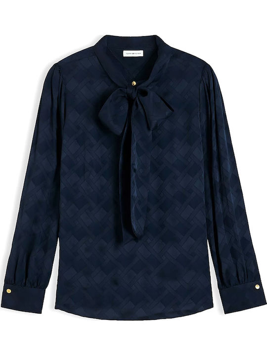 Women's Long Sleeve Silk Shirt Blue Striped
