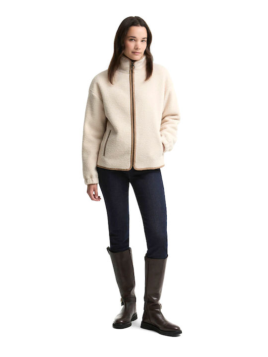 Fleece Women's Cardigan with Zipper Ecru