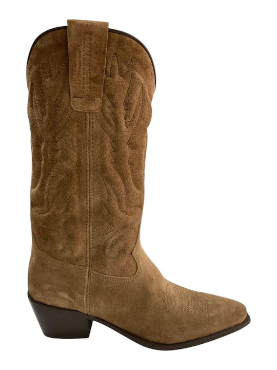 Damenlederstiefel Cowboy Beige