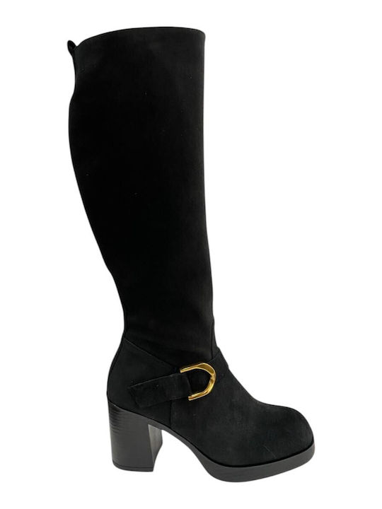 Suede Women's Boots with Medium Heel Black