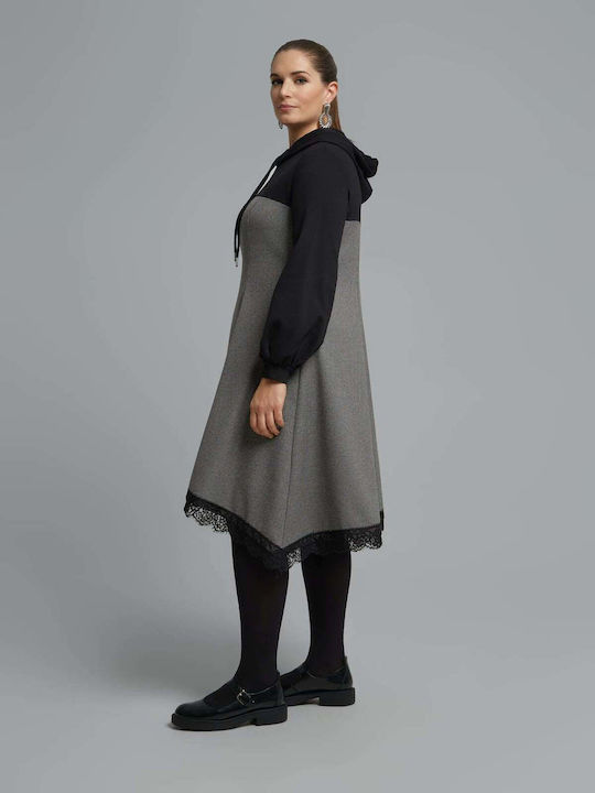 Grey Hooded Midi Dress
