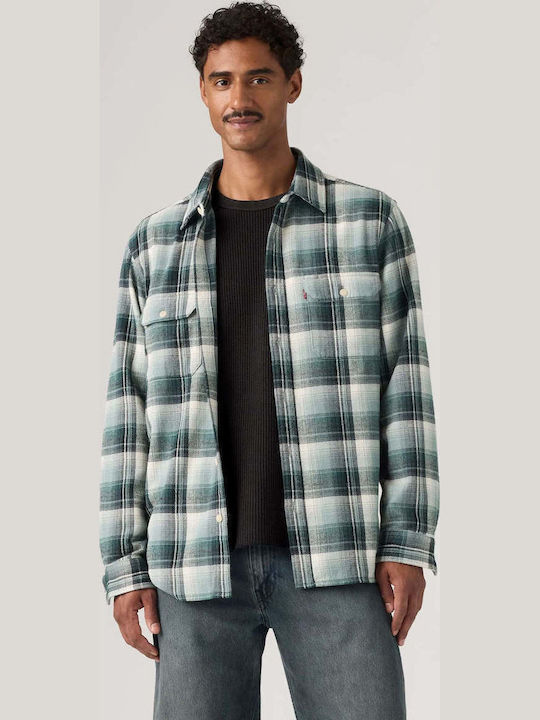 Jackson Worker Long Sleeve Corduroy Overshirt in Regular Fit Checked Stormy Sea