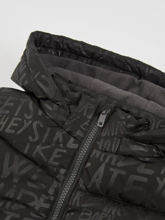 Kids’ Short Quilted Hooded Jacket Black