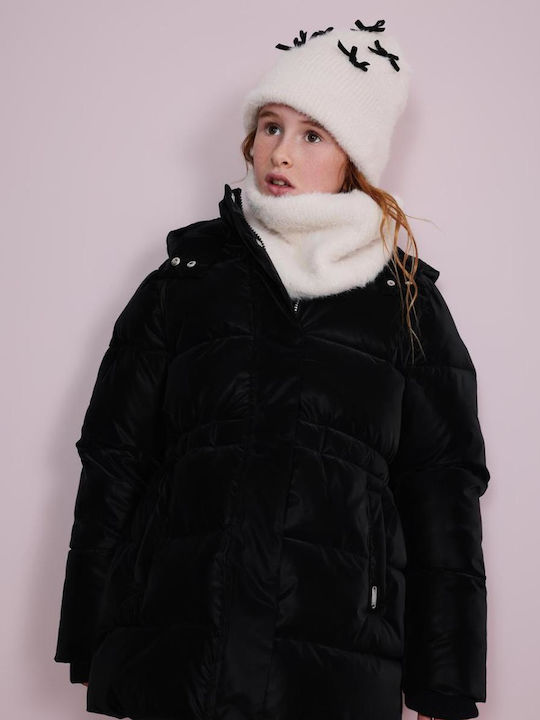Kids' Short Hooded Parka Black