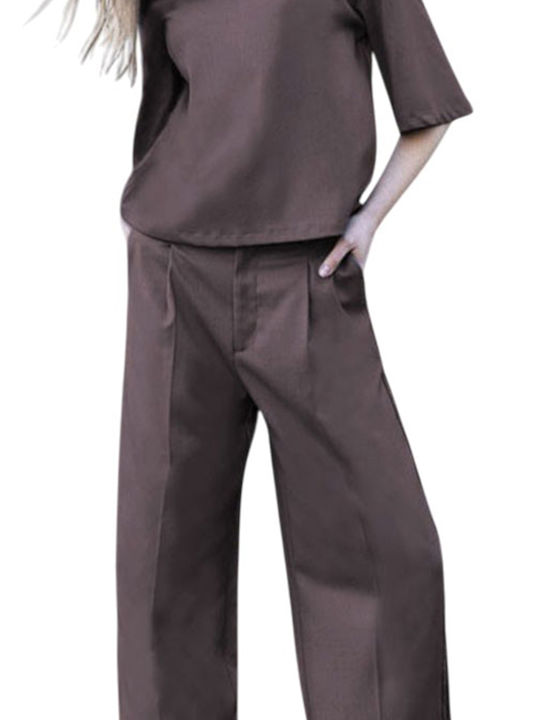 Pantaloni Dama Din Material Brown