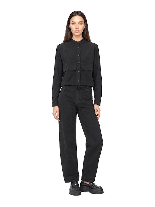 Women's High-Rise Fabric Trousers in a Loose Fit Black