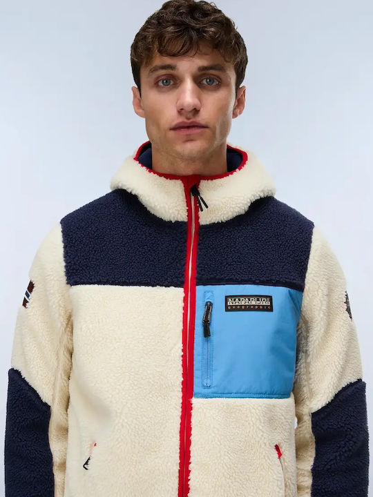 Napapijri Yupik Jachetă Bărbătească din Fleece cu Glugă Multicoloră Napapijri Yupik Jachetă Bărbătească din Fleece cu Glugă Multicoloră