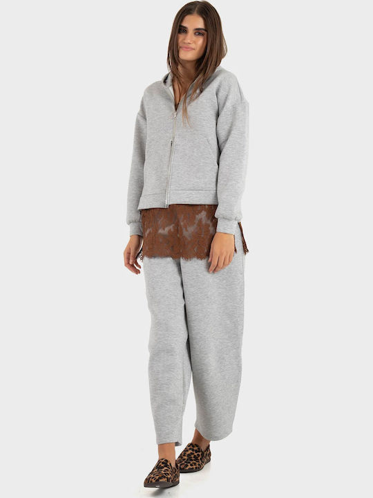 Vero Moda Дълга Дамска Суитшърт Жилетка с Качулка Light Grey Melange