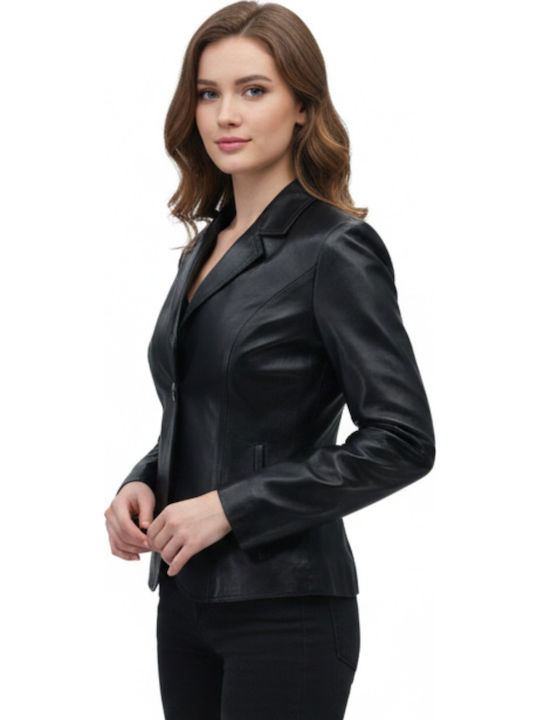 Dermatina 100 Women's Leather Waisted Blazer Black