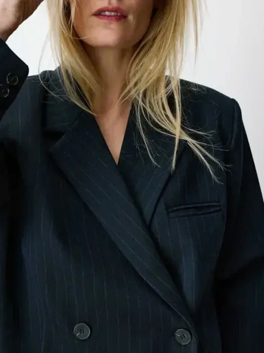 Grace & Mila Langer Doppelreihiger Damenblazer Dark Blue