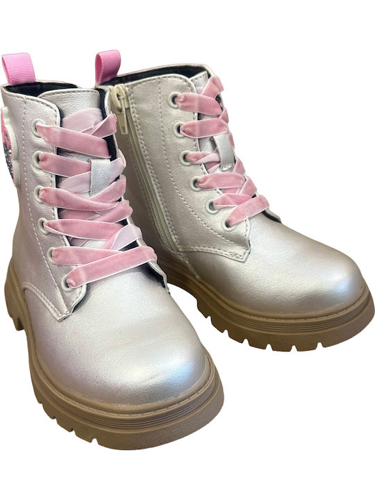 Rosa Leder-Kinderstiefel mit Reißverschluss