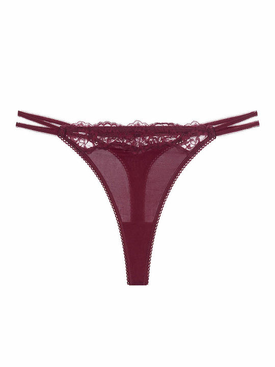 Damen-String 2er-Pack mit Spitze in Burgunderrot