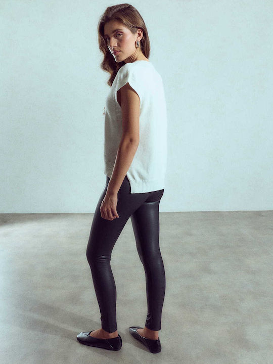 Celestino Damenleggings aus Kunstleder Einfarbig Slim Fit Schwarz
