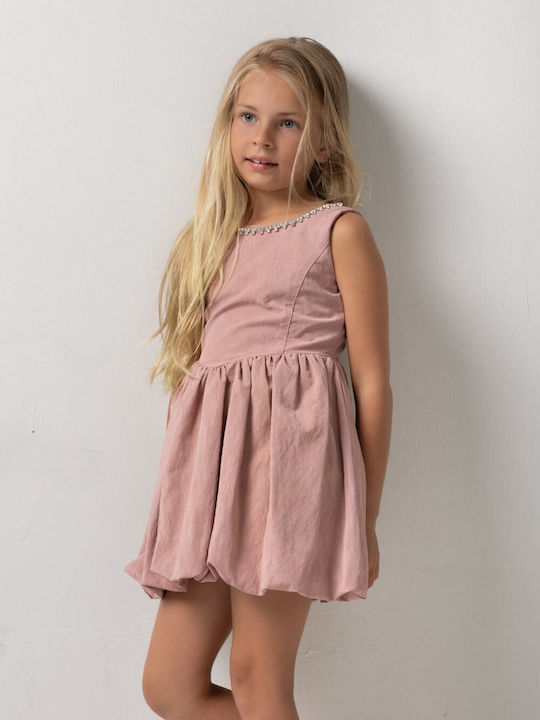 Ärmelloses Mädchenkleid mit Pailletten Rosa