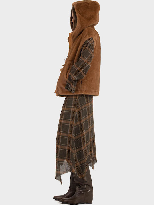 Αμάνικη Κοντή Γυναικεία Γούνα Light Brown