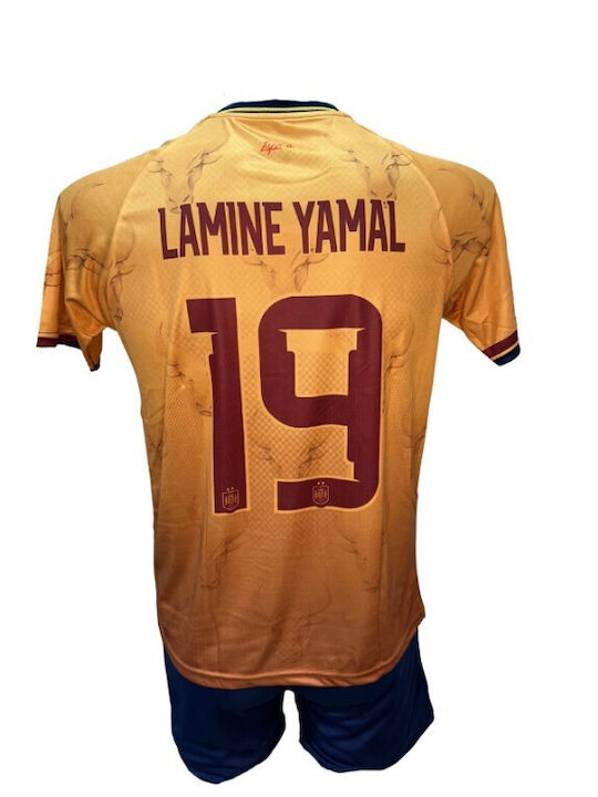 Kids Spain National Football Team Kit Lamine Yamal Gold Blue 101026-03