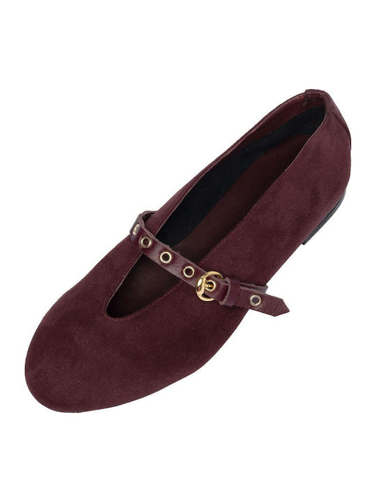 Leder Damen Ballerinas Burgundisch