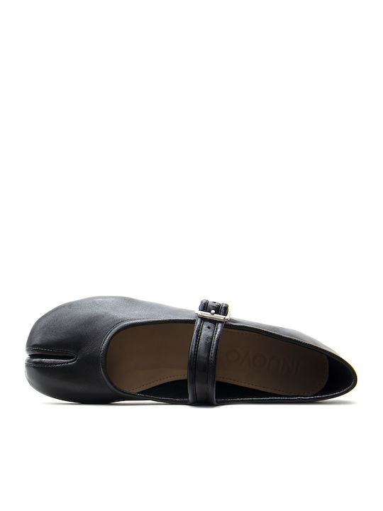 Leather Women's Pointed Toe Mary Jane Ballet Flats with Strap / Buckle Black