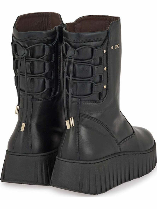 Leather Women's Ankle Boots with Medium Heel Black