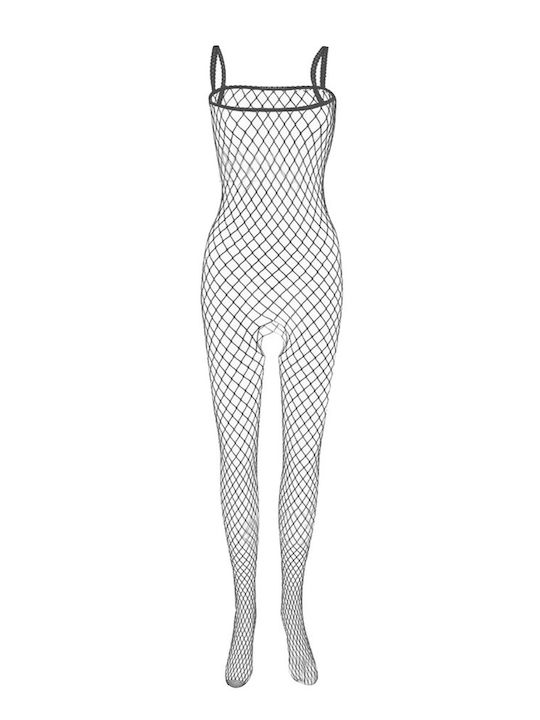 Sexy Bodystocking Gittermuster Offen Schrittfrei Schwarz