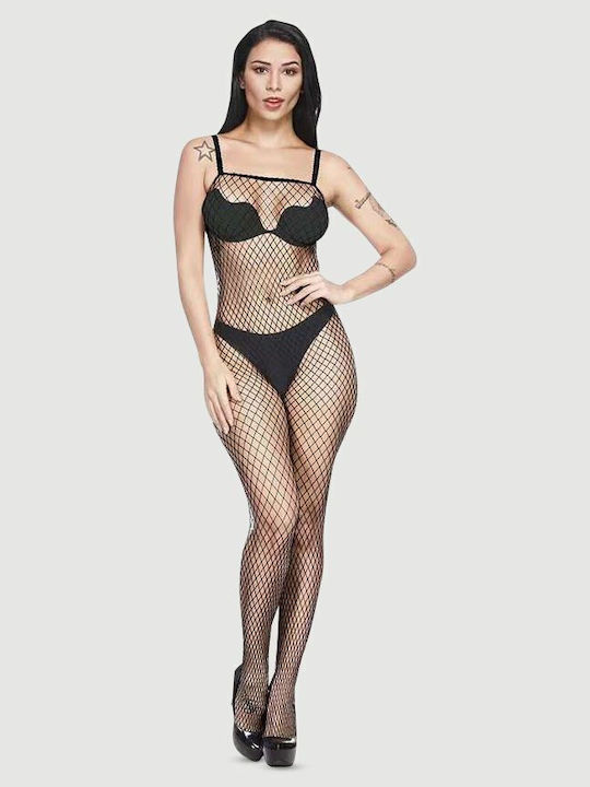 Sexy Bodystocking Gittermuster Offen Schrittfrei Schwarz