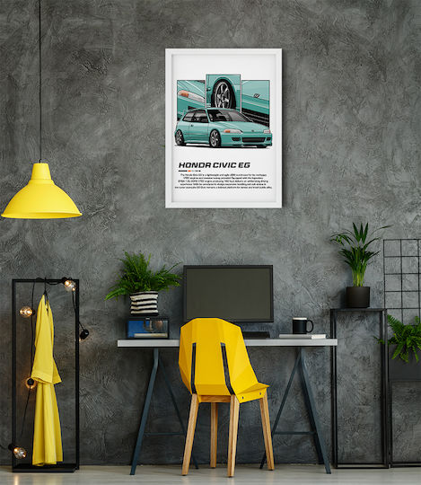 Poster Honda Civic Eg Cr030 50cm X 70cm Premium Μαύρο Ξύλινο Κάδρο-62999pd133380f55323