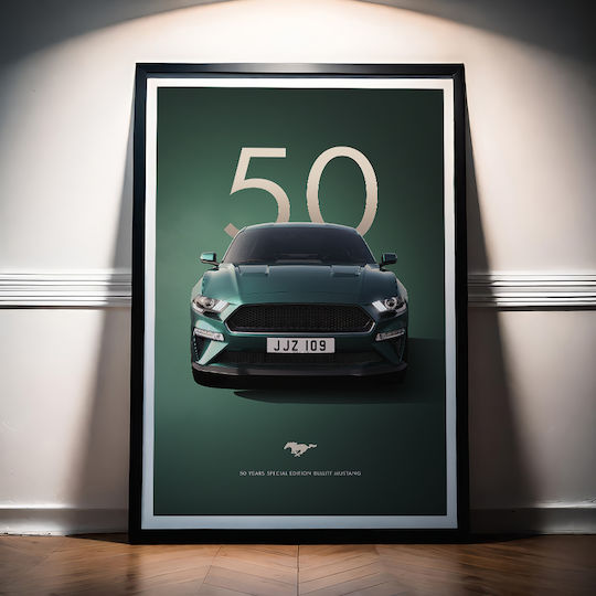 Poster 50 Years Mustang Car Cr001 50cm X 70cm Premium Μαύρο Ξύλινο Κάδρο-62978pd133148f55323