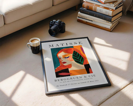 Poster Matisse Seated Woman Leaf Art304 50 cm x 70 cm Premium Schwarzer Holzrahmen-70549pd149814f55323