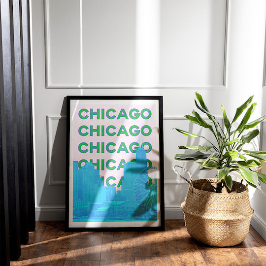 Poster Chicago Pop Art Pst25502 50cm X 70cm Premium Μαύρο Ξύλινο Κάδρο-63382pd136184f55323